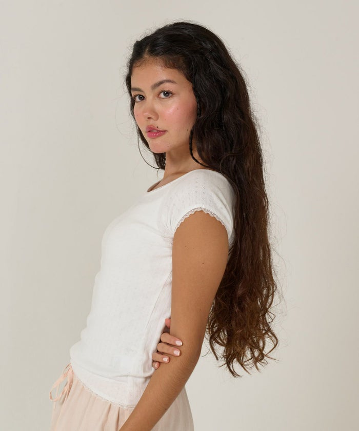 Tシャツ/レース/ボートネック/ホワイト