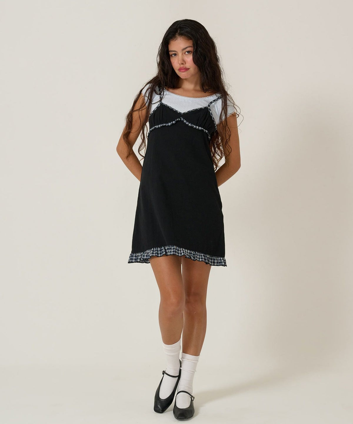 Tシャツ/レース/ボートネック/サックス