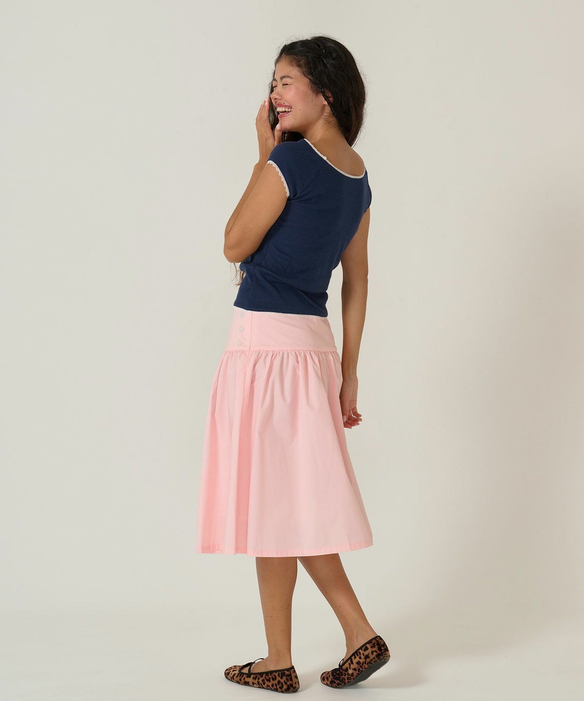 Tシャツ/レース/ボートネック/ネイビー