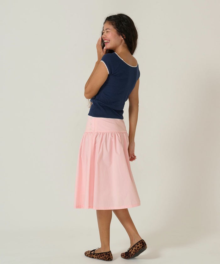 Tシャツ/レース/ボートネック/ネイビー