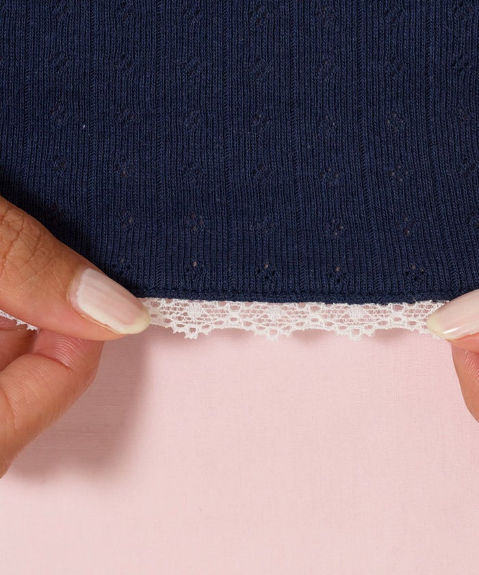 Tシャツ/レース/ボートネック/ネイビー