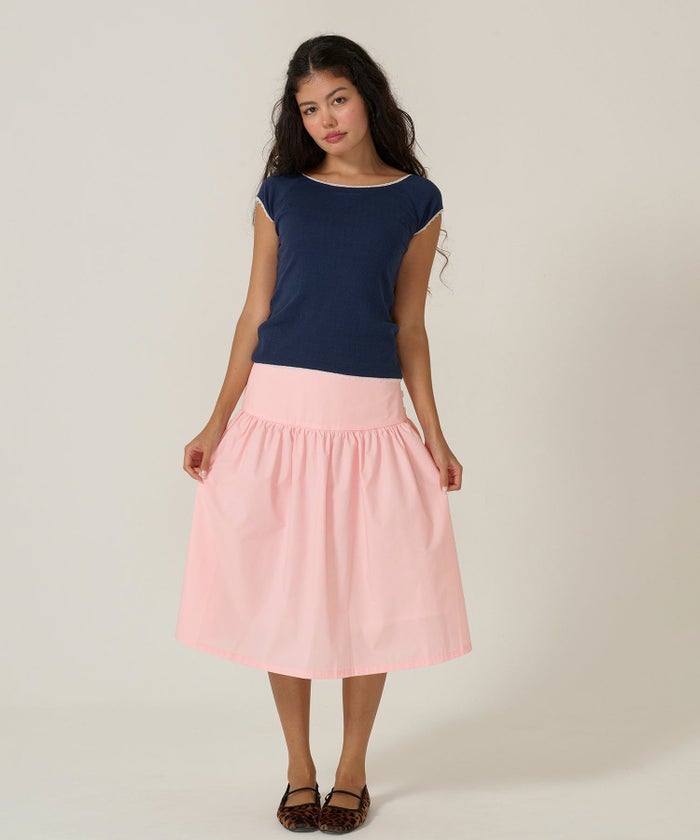 Tシャツ/レース/ボートネック/ネイビー