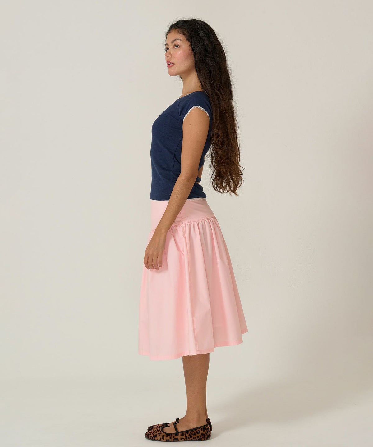 Tシャツ/レース/ボートネック/ネイビー