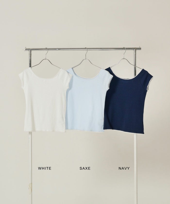 Tシャツ/レース/ボートネック/ホワイト/サックス/ネイビー