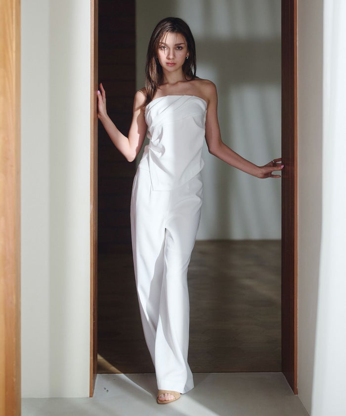 タック ドレープ サテン ベアトップス KINO THE KEI