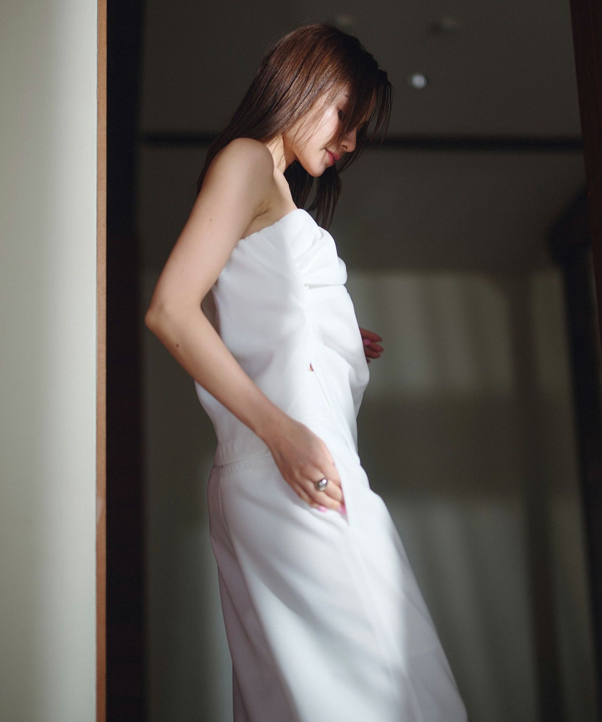 タック ドレープ サテン ベアトップス KINO THE KEI