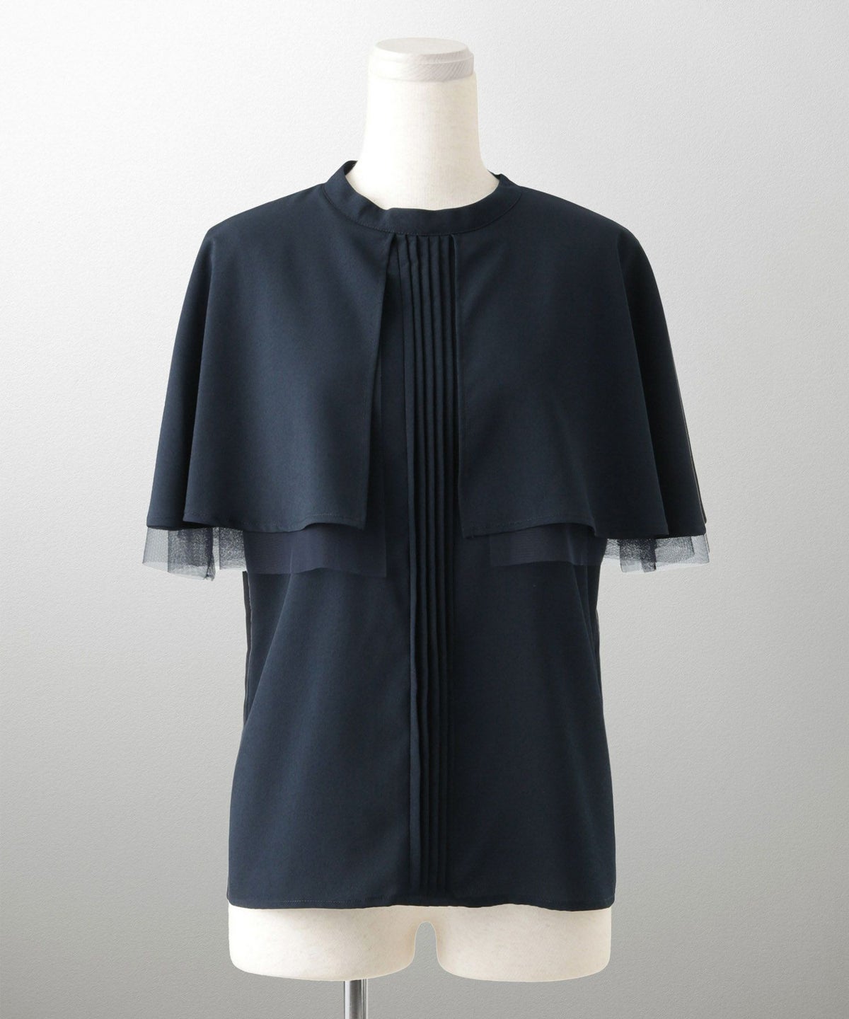 ピンタック ケープ ブラウス レディース ブラウス ドット シフォン チュール 異素材 オフィス きれいめ 上品 洗える