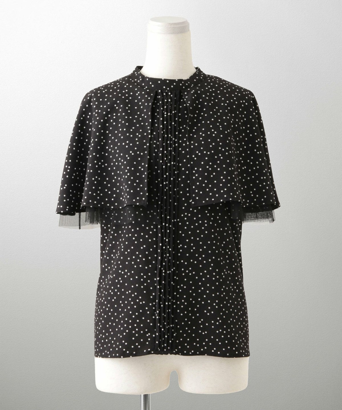 ピンタック ケープ ブラウス レディース ブラウス ドット シフォン チュール 異素材 オフィス きれいめ 上品 洗える