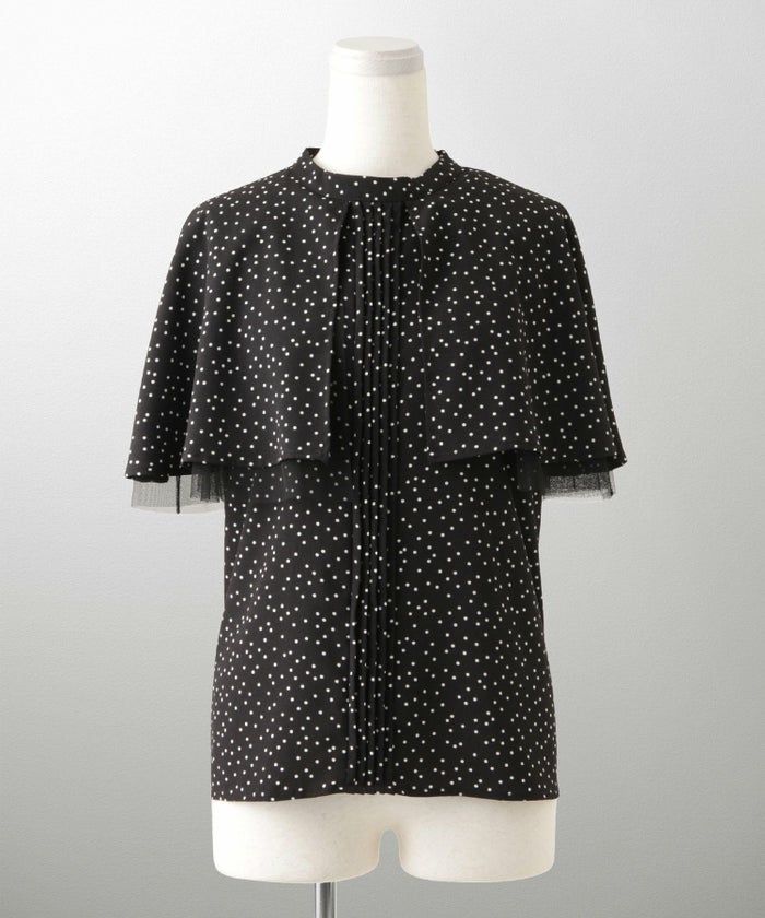 ピンタック ケープ ブラウス レディース ブラウス ドット シフォン チュール 異素材 オフィス きれいめ 上品 洗える