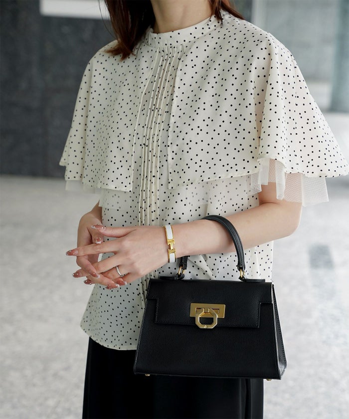 ピンタック ケープ ブラウス レディース ブラウス ドット シフォン チュール 異素材 オフィス きれいめ 上品 洗える