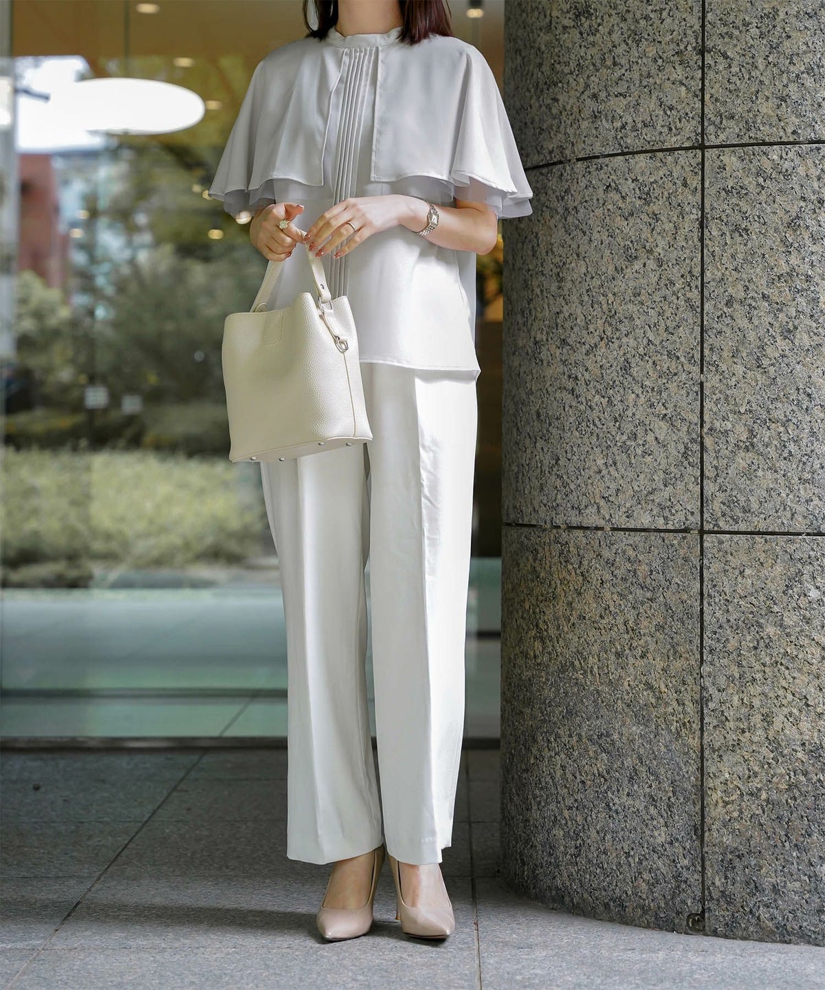 ピンタック ケープ ブラウス レディース ブラウス ドット シフォン チュール 異素材 オフィス きれいめ 上品 洗える