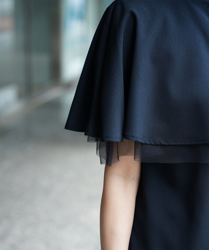 ピンタック ケープ ブラウス レディース ブラウス ドット シフォン チュール 異素材 オフィス きれいめ 上品 洗える