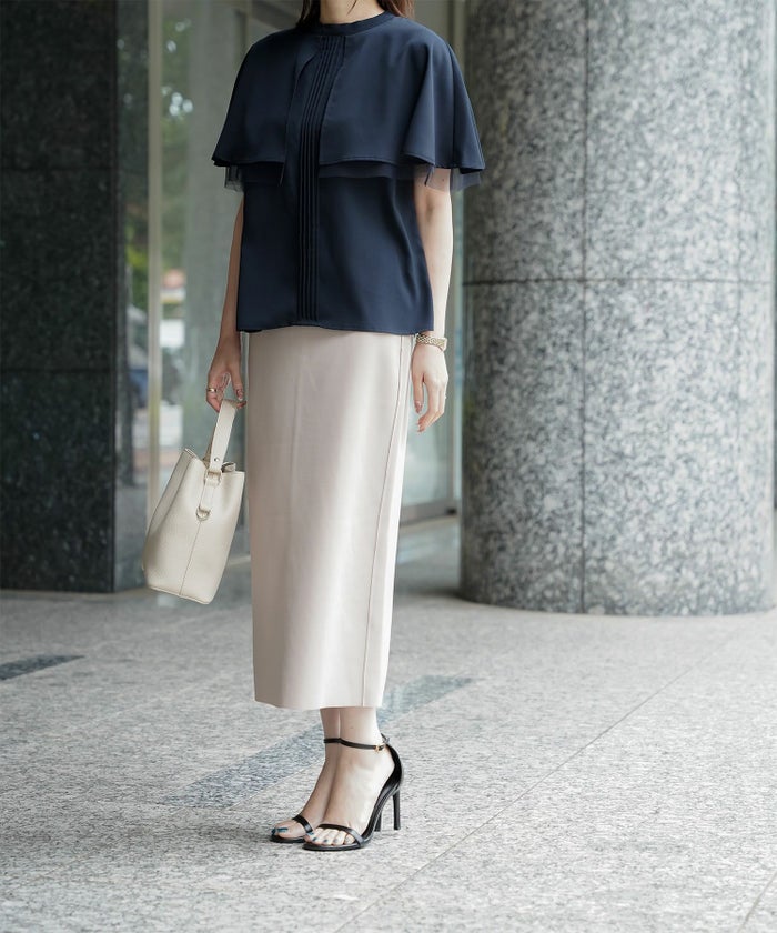 ピンタック ケープ ブラウス レディース ブラウス ドット シフォン チュール 異素材 オフィス きれいめ 上品 洗える