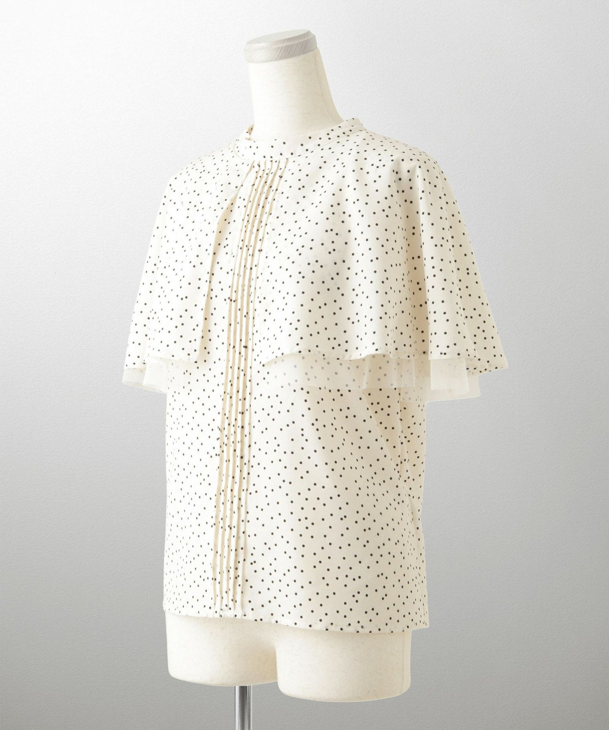 ピンタック ケープ ブラウス レディース ブラウス ドット シフォン チュール 異素材 オフィス きれいめ 上品 洗える