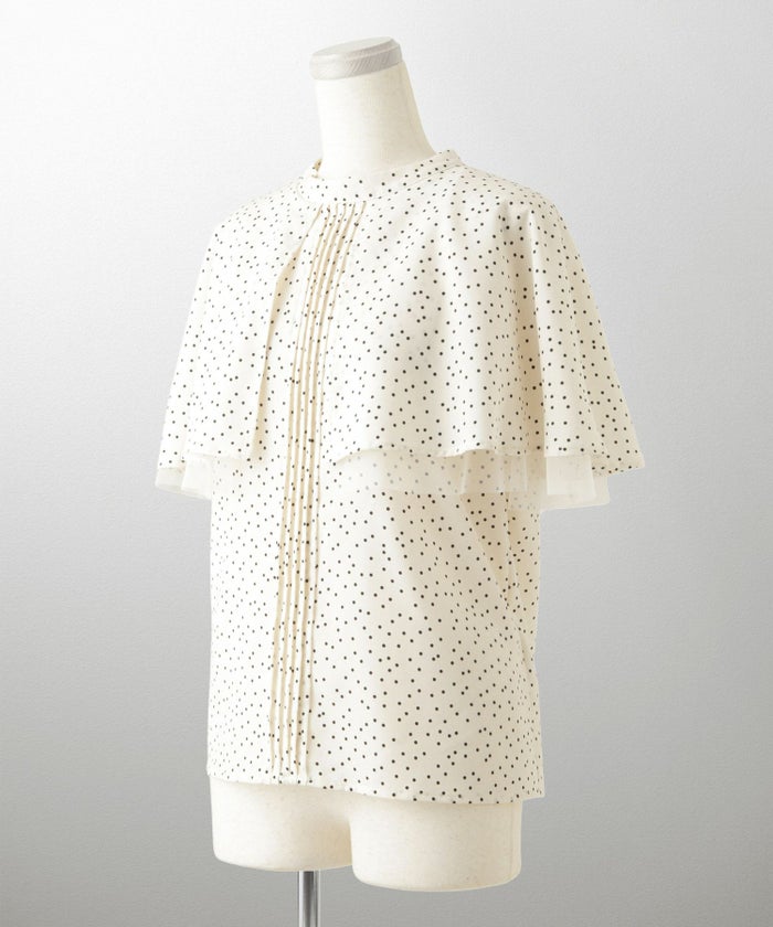 ピンタック ケープ ブラウス レディース ブラウス ドット シフォン チュール 異素材 オフィス きれいめ 上品 洗える