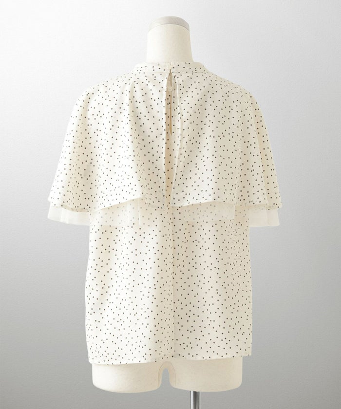 ピンタック ケープ ブラウス レディース ブラウス ドット シフォン チュール 異素材 オフィス きれいめ 上品 洗える