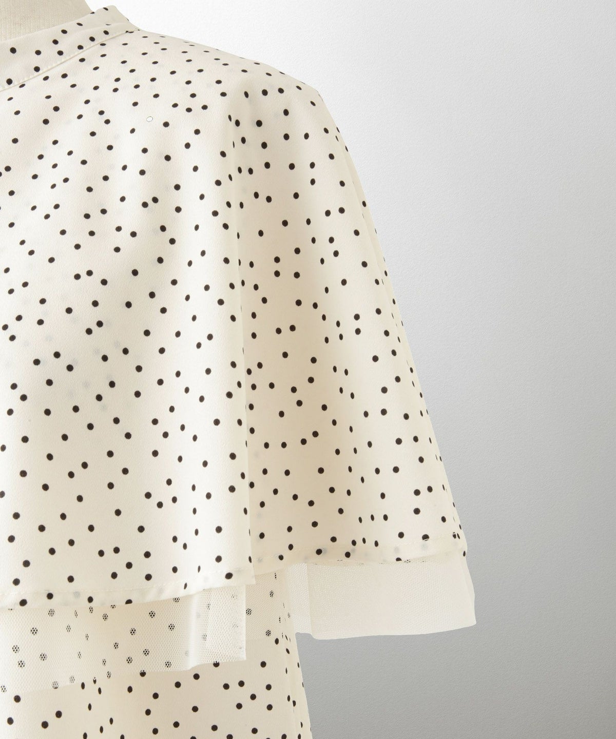 ピンタック ケープ ブラウス レディース ブラウス ドット シフォン チュール 異素材 オフィス きれいめ 上品 洗える