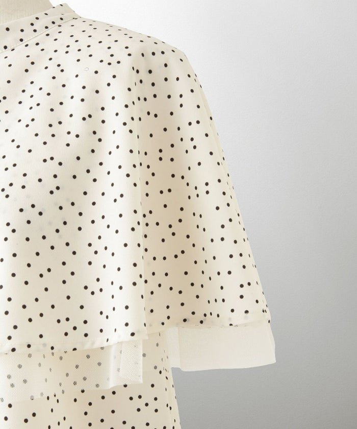 ピンタック ケープ ブラウス レディース ブラウス ドット シフォン チュール 異素材 オフィス きれいめ 上品 洗える