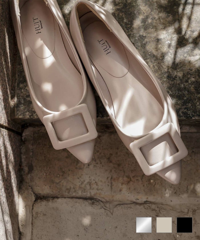 晴雨兼用 スクエア バックル シューズ シルバー ベージュ ブラック S M L LL 晴雨兼用 スクエア バックル シューズ HUIT