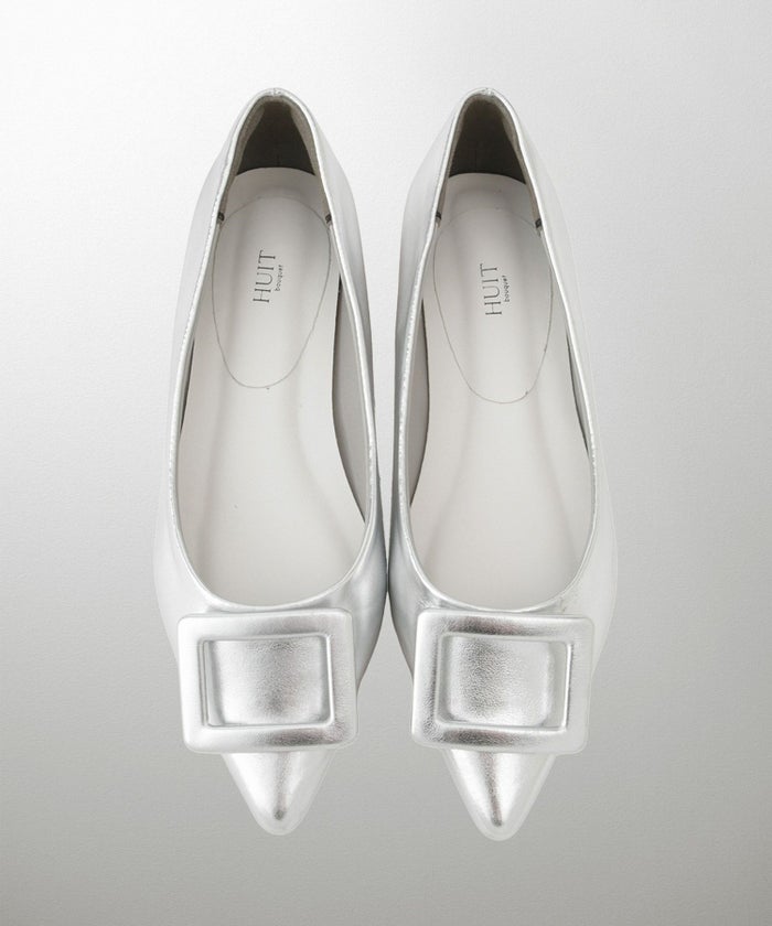 晴雨兼用 スクエア バックル シューズ シルバー ベージュ ブラック S M L LL