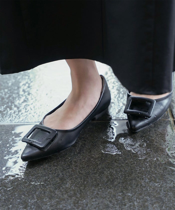 晴雨兼用 スクエア バックル シューズ シルバー ベージュ ブラック S M L LL