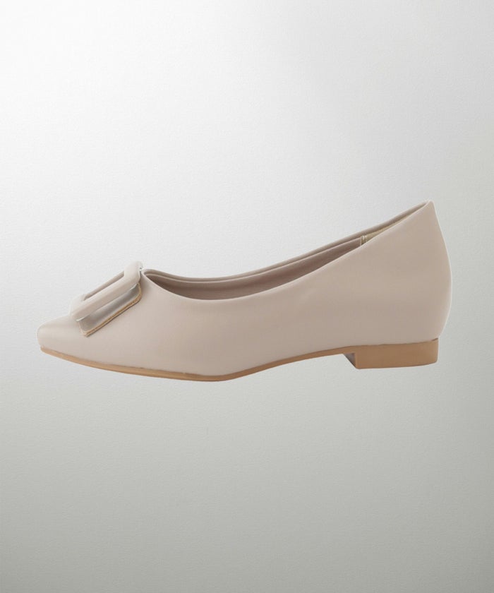 晴雨兼用 スクエア バックル シューズ シルバー ベージュ ブラック S M L LL