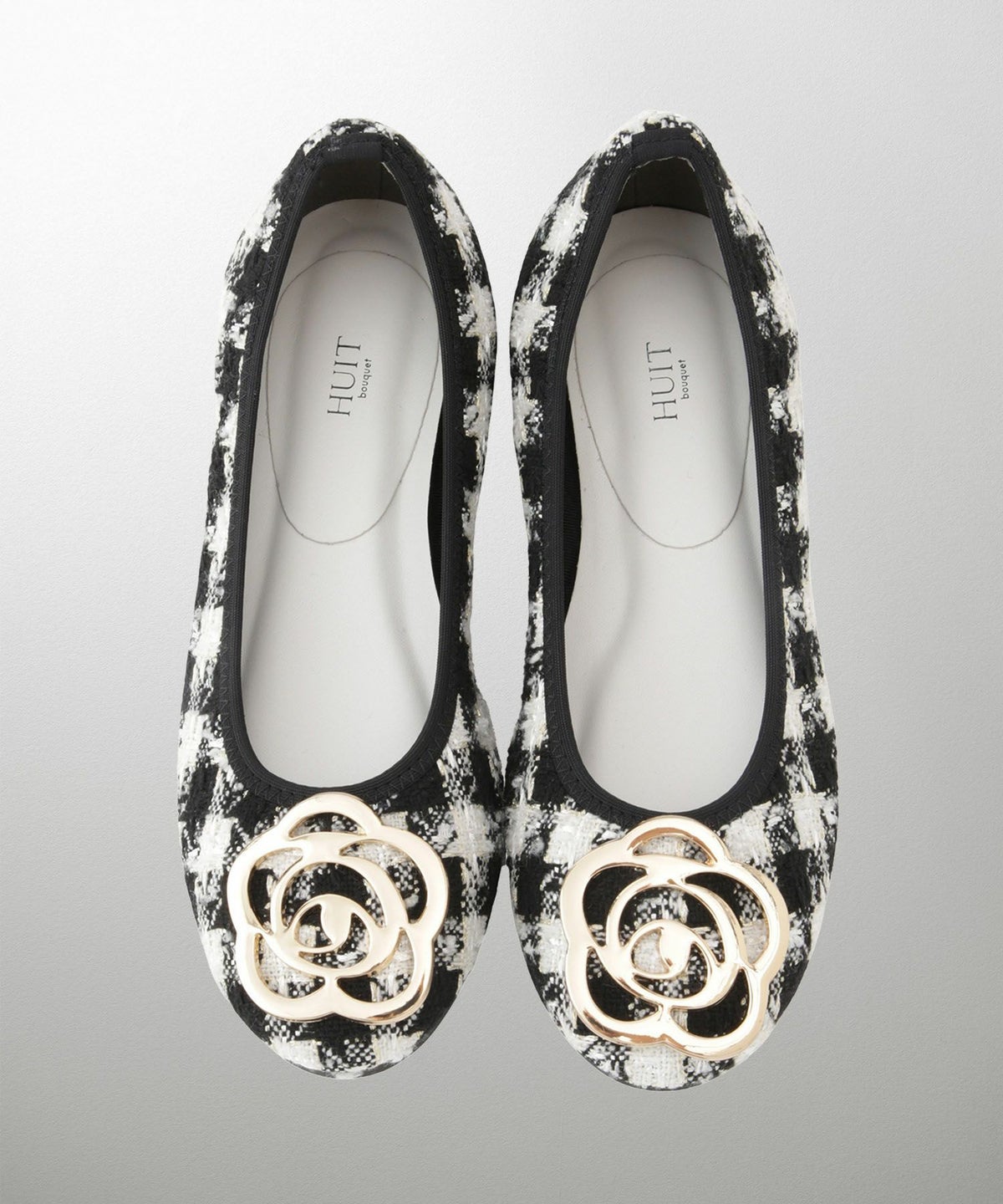 フラワー バックル フラットシューズ ミックス ベージュ ブラック S M L LL