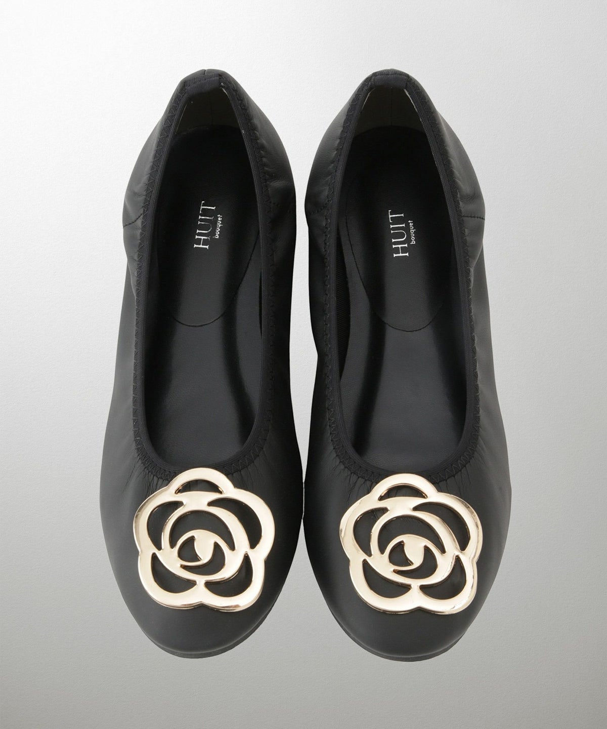 フラワー バックル フラットシューズ ミックス ベージュ ブラック S M L LL