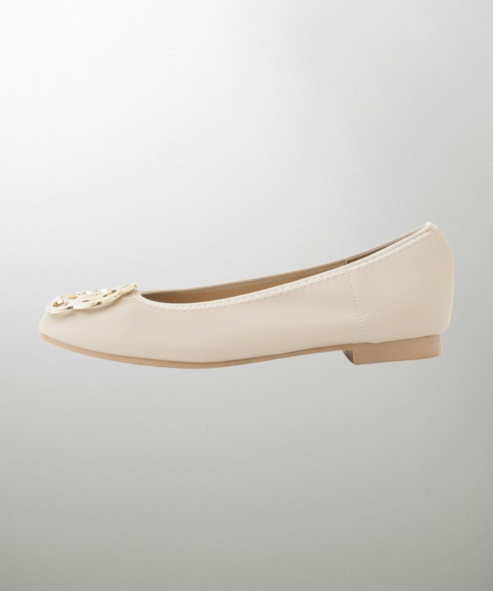 フラワー バックル フラットシューズ ミックス ベージュ ブラック S M L LL