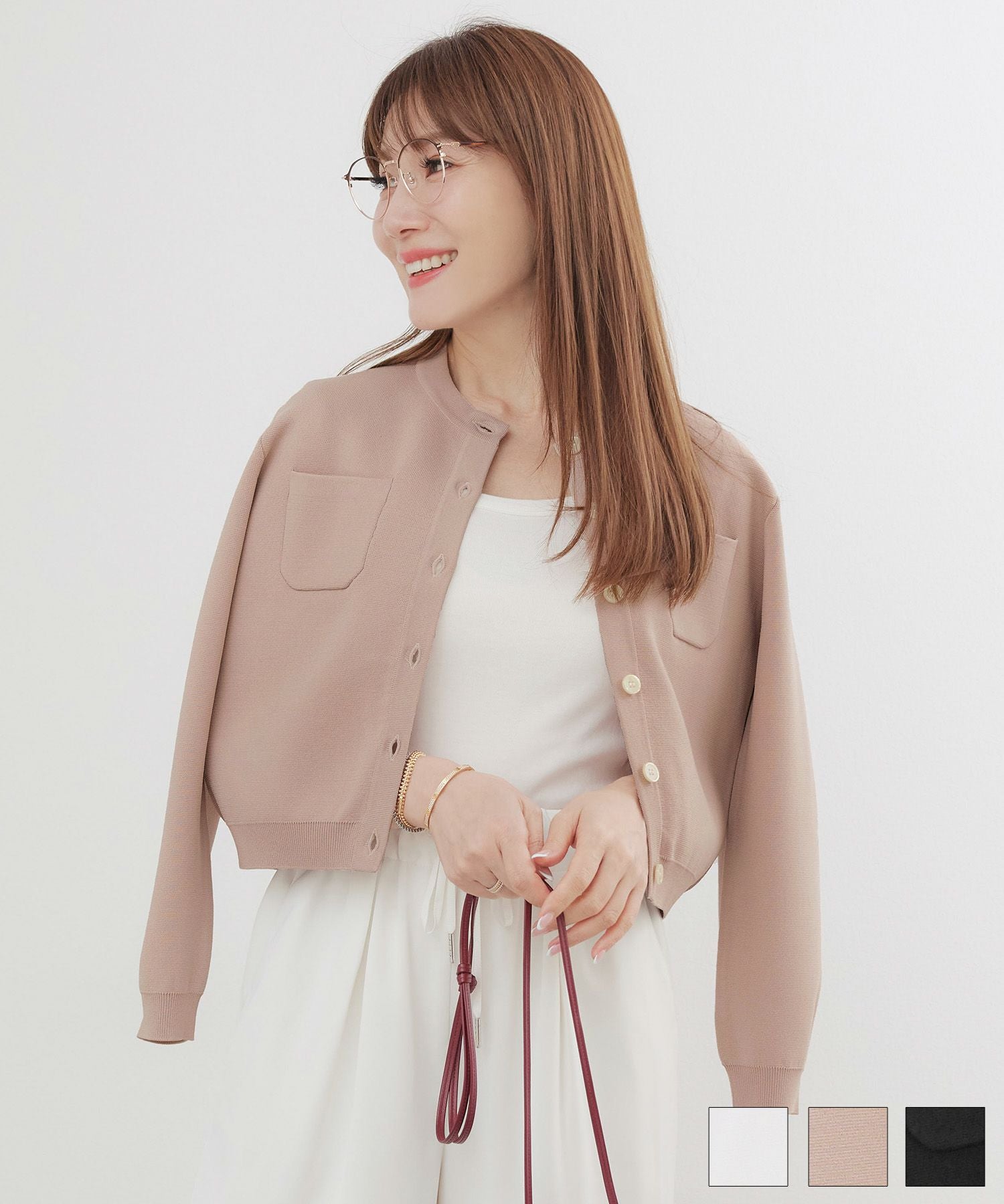 イタリープリント 丸首 ニット カーディガン Liala×PG 全2色｜lpg441