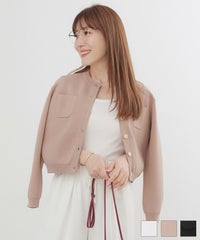 手洗い可 セットアップ対応可 かわいい 上品 きれいめ 大人カジュアル シンプル オフィス ショート ジョイントスペース ミラノリブ ポケット付き ニット カーディガン Liala×PG