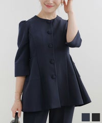 手洗い可 セットアップ対応可 かわいい 上品 きれいめ 大人カジュアル オフィス フォーマル シンプル 体型カバー ジョイントスペース 後ろ２段 ペプラム ジャケット Liala×PG