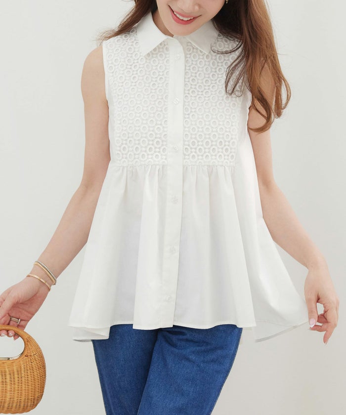 手洗い可かわいい上品きれいめ大人カジュアルシンプルエレガントノースリーブ体型カバージョイントスペース