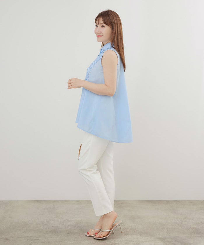 手洗い可かわいい上品きれいめ大人カジュアルシンプルエレガントノースリーブ体型カバージョイントスペース