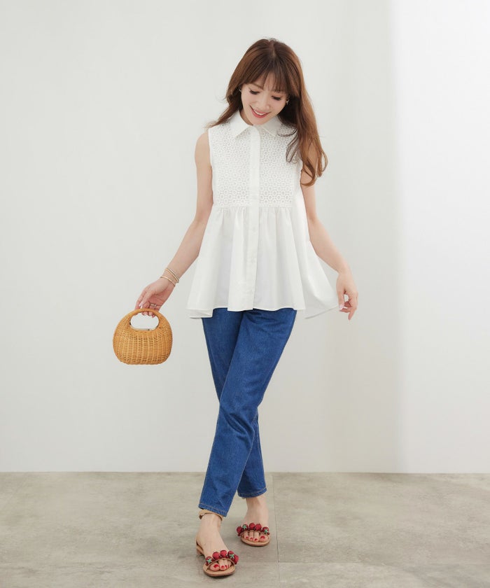 手洗い可かわいい上品きれいめ大人カジュアルシンプルエレガントノースリーブ体型カバージョイントスペース