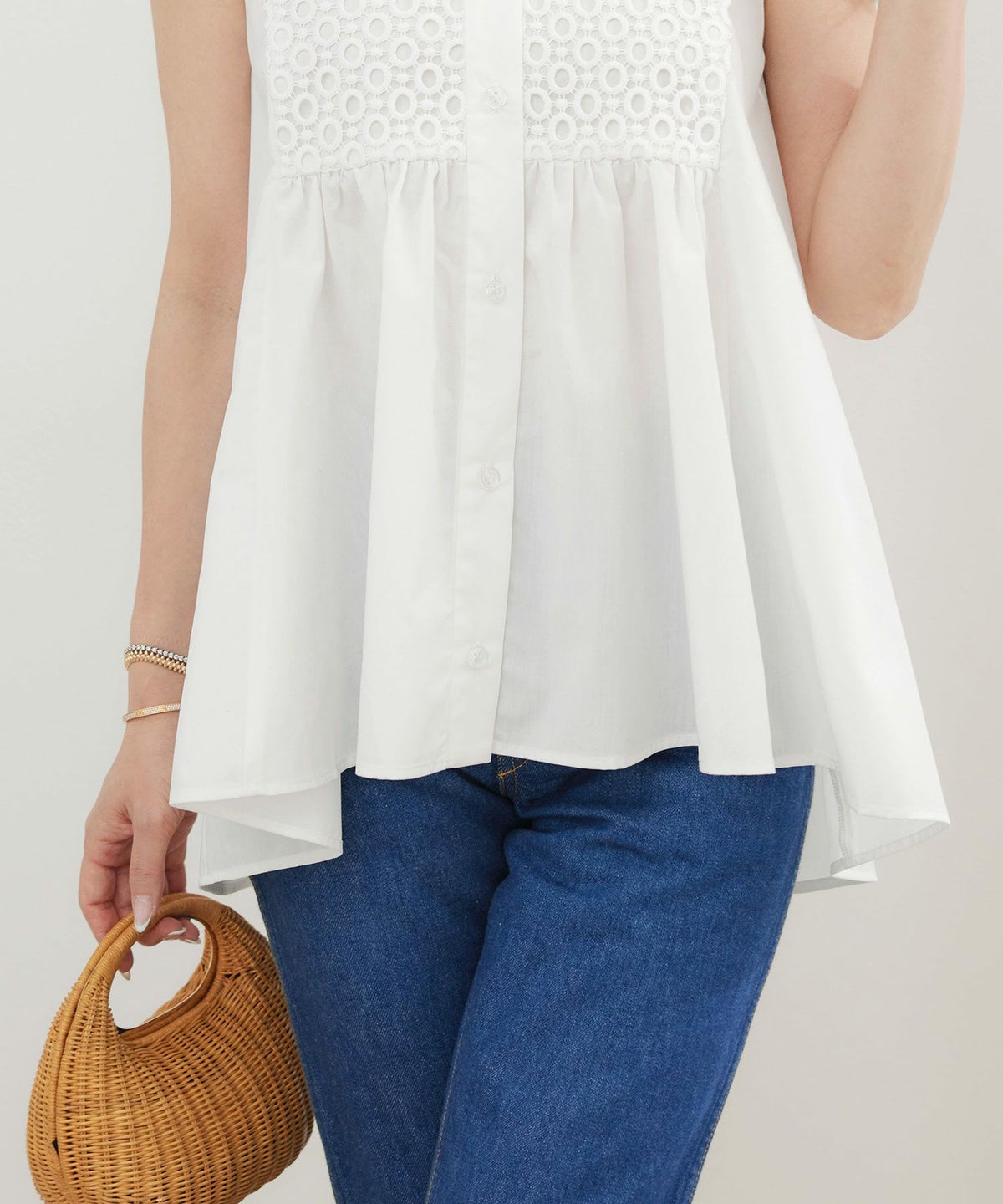 手洗い可かわいい上品きれいめ大人カジュアルシンプルエレガントノースリーブ体型カバージョイントスペース