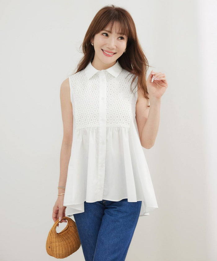 手洗い可かわいい上品きれいめ大人カジュアルシンプルエレガントノースリーブ体型カバージョイントスペース