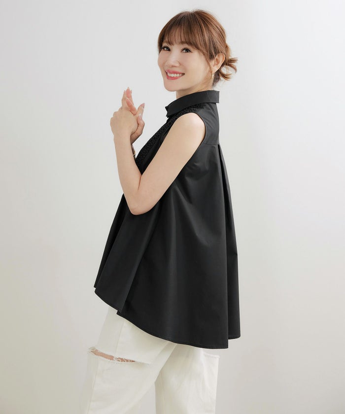 手洗い可かわいい上品きれいめ大人カジュアルシンプルエレガントノースリーブ体型カバージョイントスペース