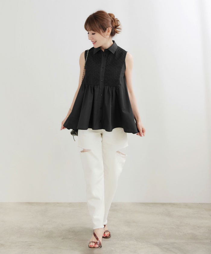 手洗い可かわいい上品きれいめ大人カジュアルシンプルエレガントノースリーブ体型カバージョイントスペース