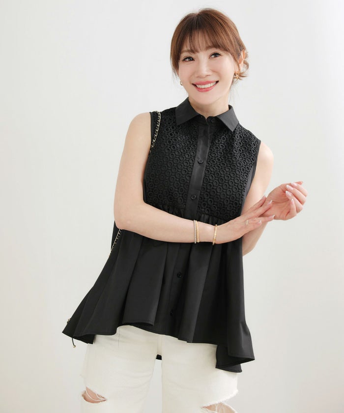 手洗い可かわいい上品きれいめ大人カジュアルシンプルエレガントノースリーブ体型カバージョイントスペース