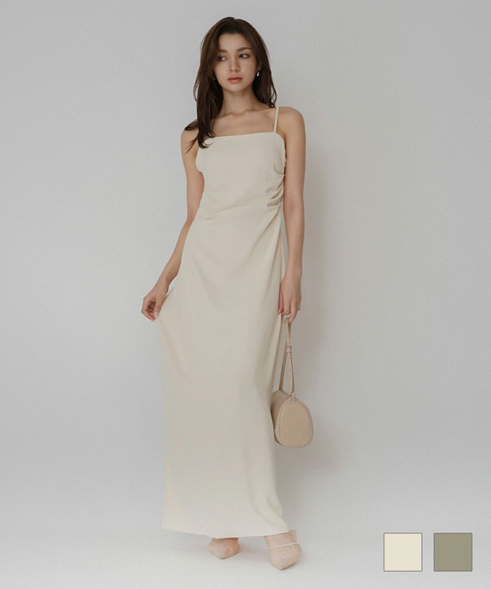 キャミワンピース お出かけ モード ドレープ ロング KINO THE KEI デザイン タック スリット キャミワンピース KINO THE KEI