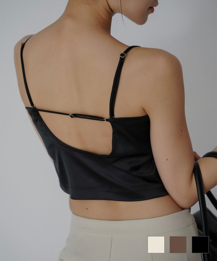 カップ付きインナー レイヤード 短丈 2WAY KINO THE KEI サテン クロップド カップ付き トップス KINO THE KEI