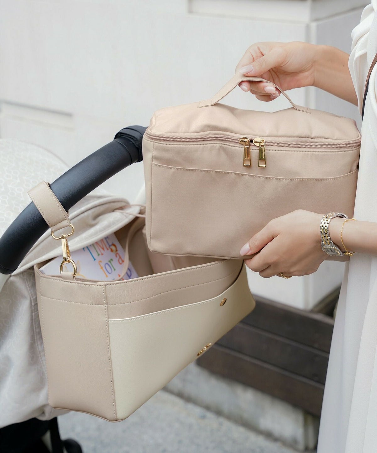 レディースバッグベビーカーバッグバギーバッグ洗えるポケット大容量保冷ペットボトルホルダーごみ入れ持ち運び3WAYベビーカー出産祝いママギフトプレゼントおしゃれペットカートバッグかわいい赤ちゃん新ママ子育て必要なものグレージュブラウン