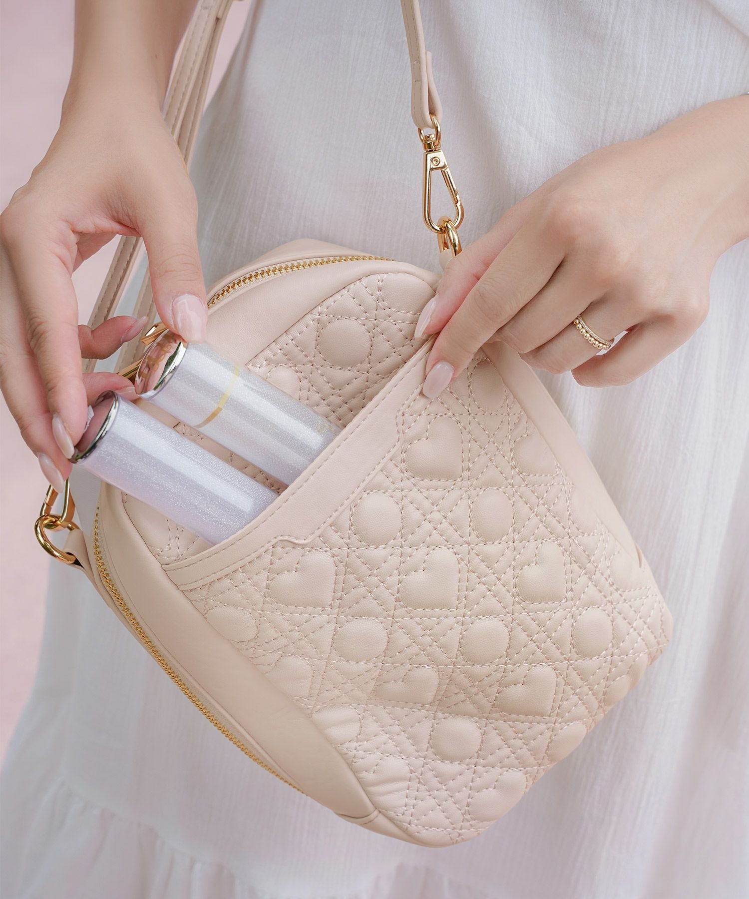 オリジナル ハートキルティング 縦長 ポシェット バッグ le reve vaniller