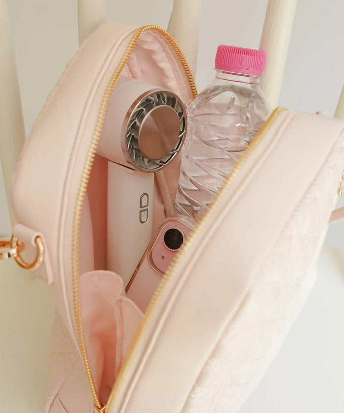 レディースバッグサブバッグポーチ縦長ペンラ入れ大容量ライブ遠征小物入れかわいいハートキルティングフェミニンエレガントキュート