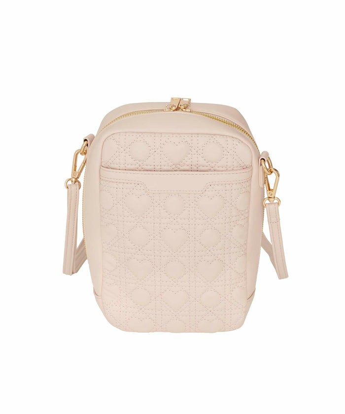 レディースバッグサブバッグポーチ縦長ペンラ入れ大容量ライブ遠征小物入れかわいいハートキルティングフェミニンエレガントキュート