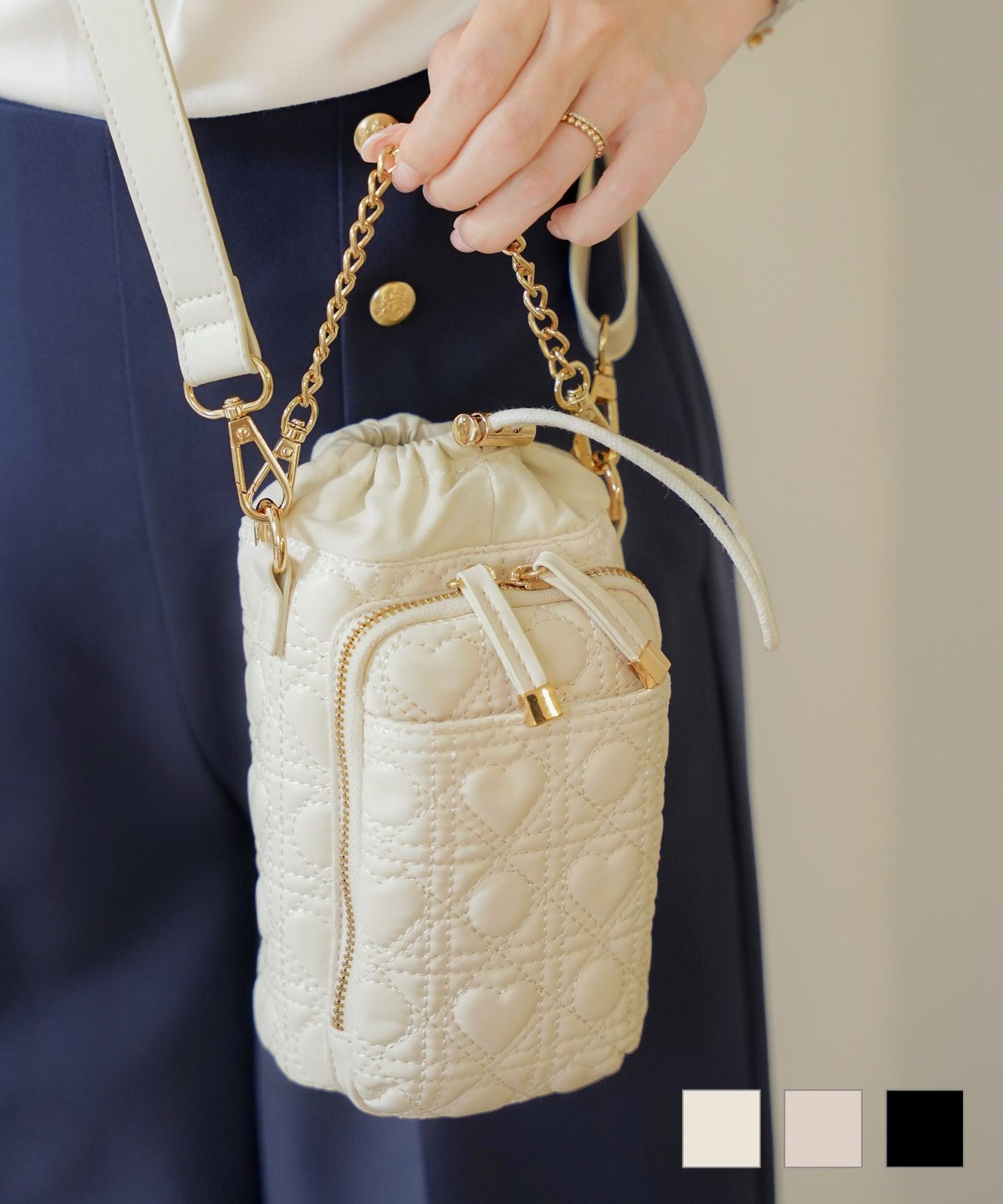 保冷ショルダー 保冷バッグ 保冷ボトルケース 合皮 夏 斜めがけ 水筒カバー ホワイト ピンク ブラック オリジナル ハートキルティング 保冷 ボトル ケース le reve vaniller