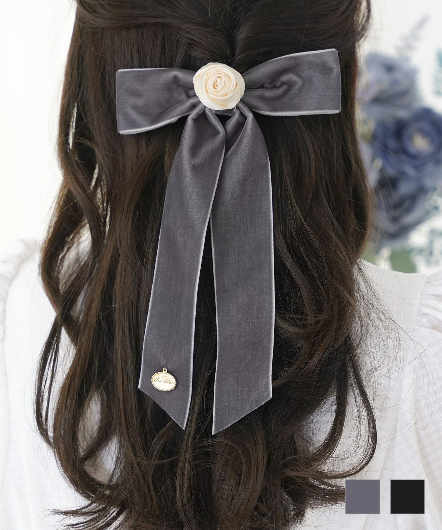 薔薇モチーフ リボン バレッタ le reve vaniller 全2色｜lvn965-2110