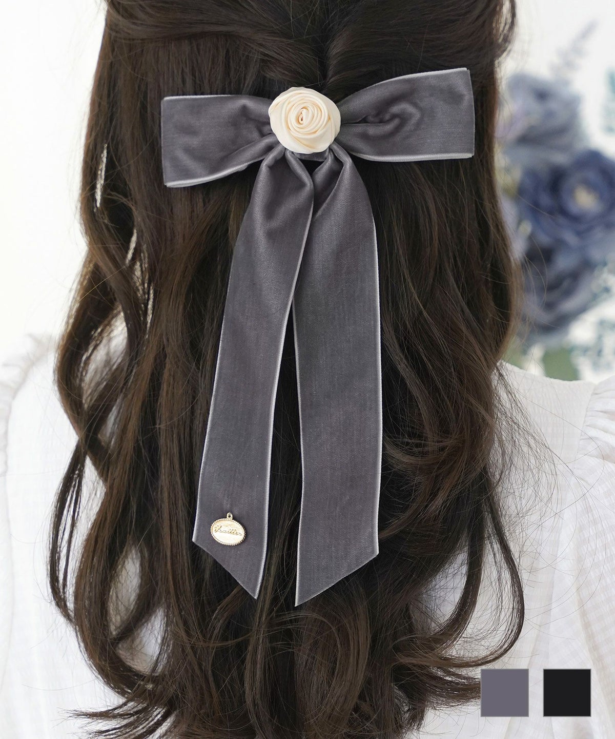 レディース ヘアアレンジ バレッタ へアクリップ 髪留め ポニーテール ハーフアップ リボン 薔薇 花 チャーム 上品 フェミニン 薔薇モチーフ リボン バレッタ le reve vaniller