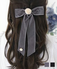 レディース ヘアアレンジ バレッタ へアクリップ 髪留め ポニーテール ハーフアップ リボン 薔薇 花 チャーム 上品 フェミニン 薔薇モチーフ リボン バレッタ le reve vaniller